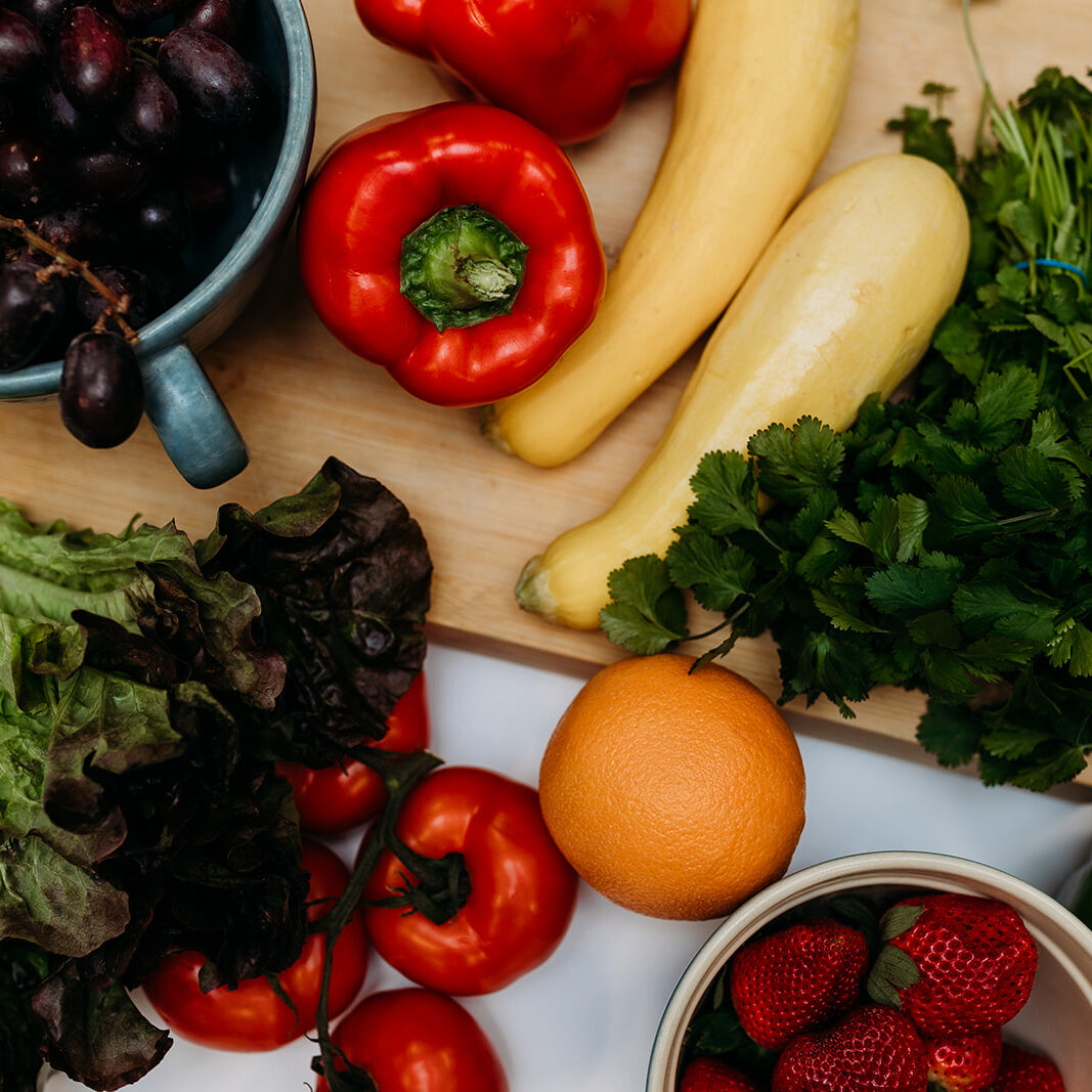 aerial image of produce on a counter